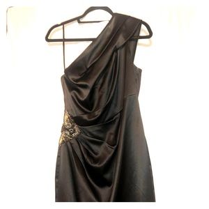 Eliza J Black One Shoulder Beaded Medallion Dress